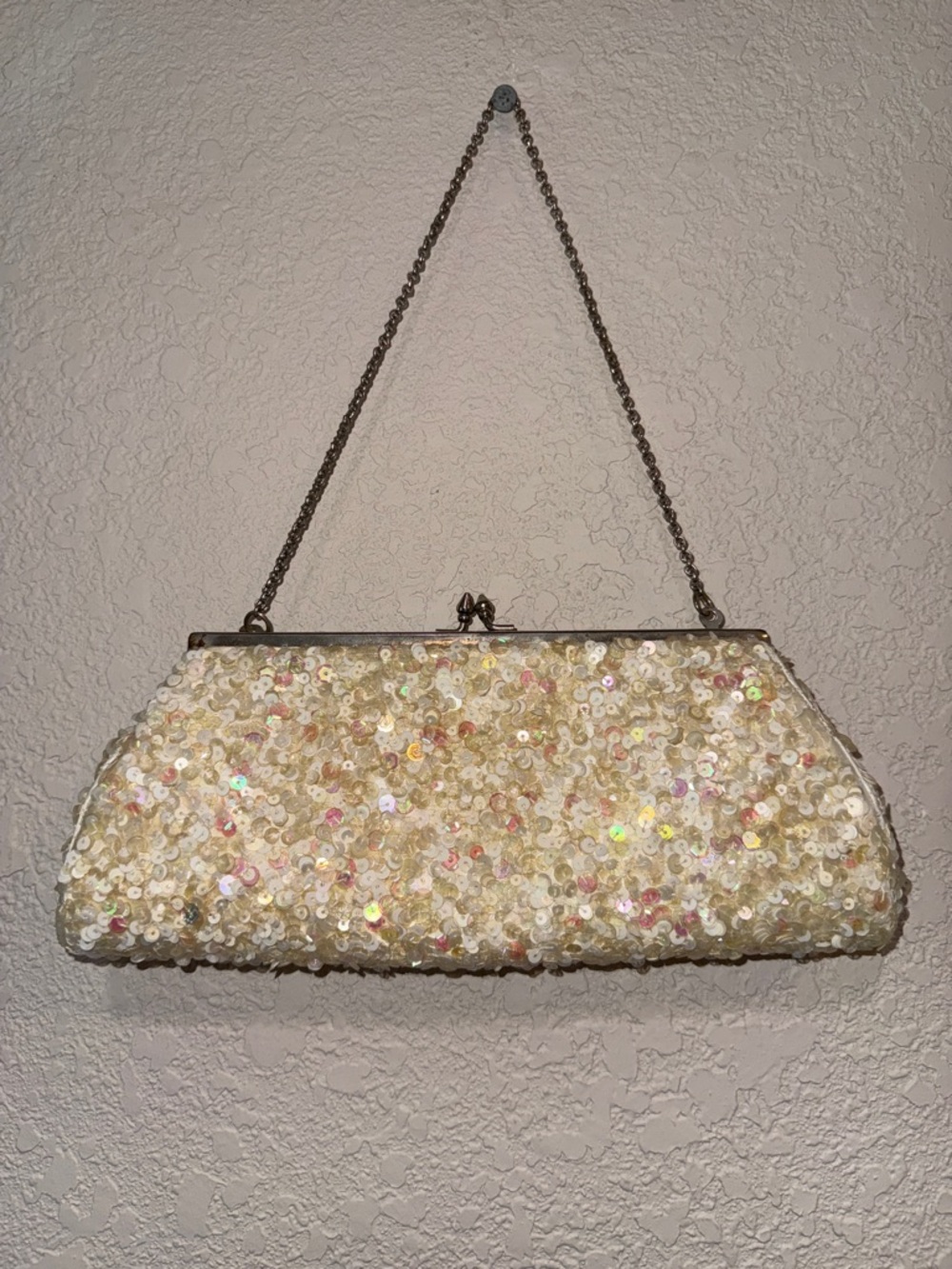 K.C. Malhan- Ivory Sequin Evening Clutch with Chain Strap
